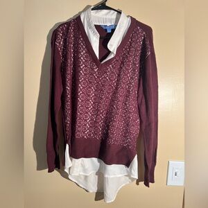 Women’s Simply Vera Wang Purple White Layered Collared Tunic Blouse Size Large